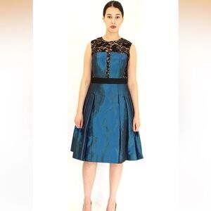 Carmen Marc Valvo Teal and Black Strapless Dress